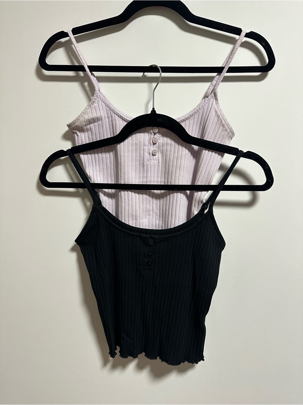 American Eagle Ribbed Henley Cami Tank - Lilac & Black